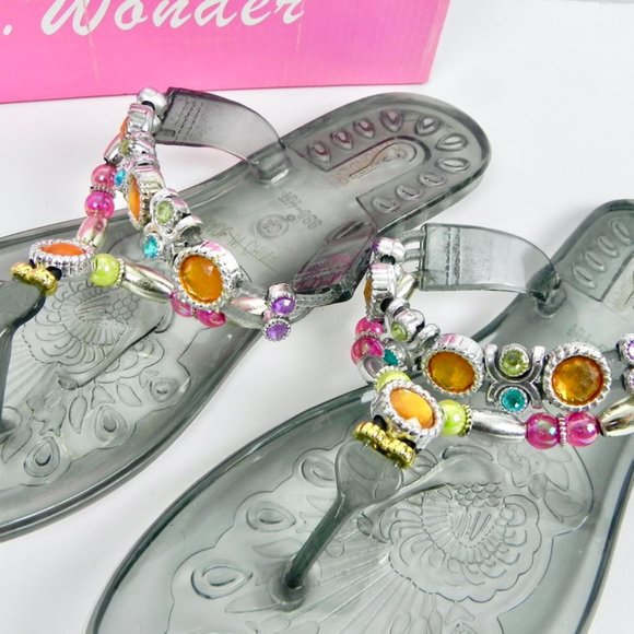 NWT Jewelled Flat Sandals | Clear Plastic Sandals - Size 7.5 to 8 - Picture 7 of 11